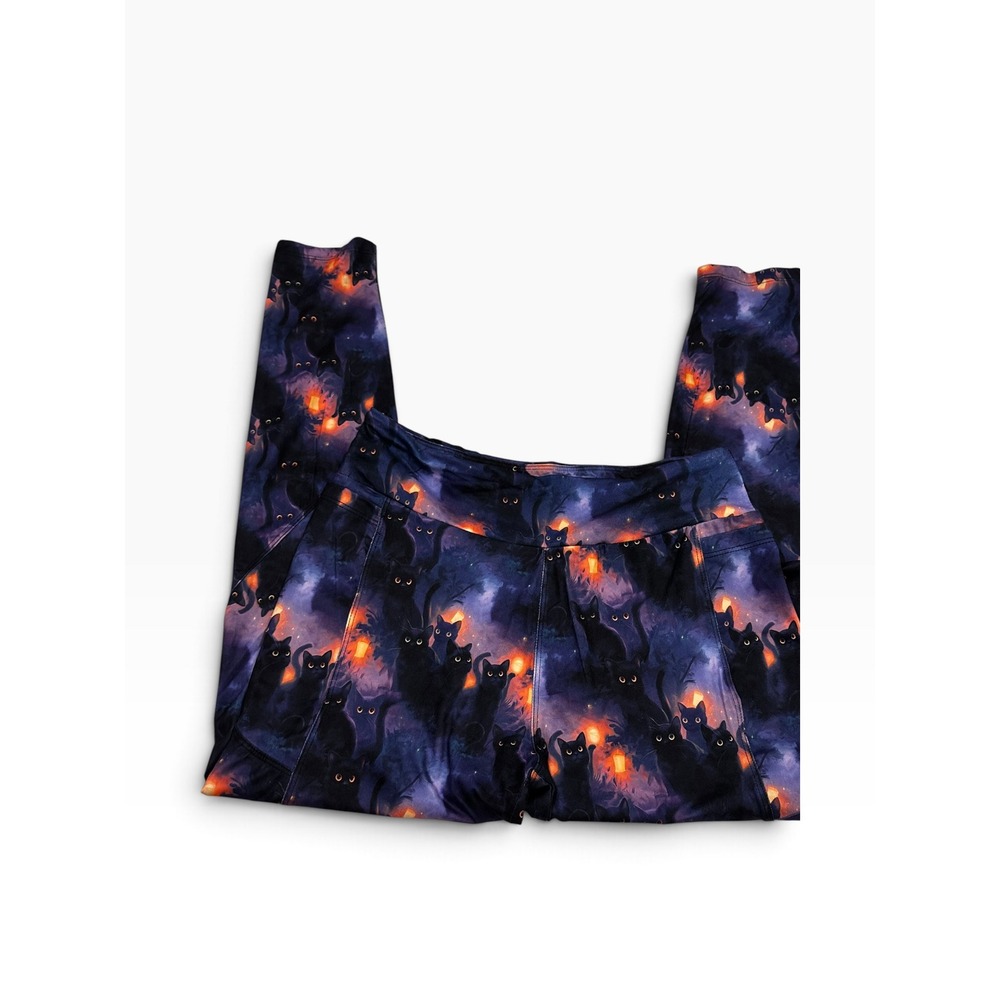 Charlie's Project Black Cat Lantern Halloween Leggings TC2 Plus 22-26 Pockets
